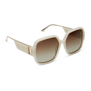 iconica diff eyewear tina ii with a meringue cream colored acetate frame and brown gradient polarized lenses angled view