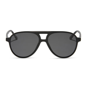 diff eyewear featuring the tosca ii aviator sunglasses with a black frame and grey polarized lenses front view