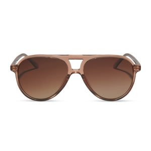diff eyewear tosca ii aviator sunglasses with a cafe ole brown acetate frame and brown gradient polarized lenses front view