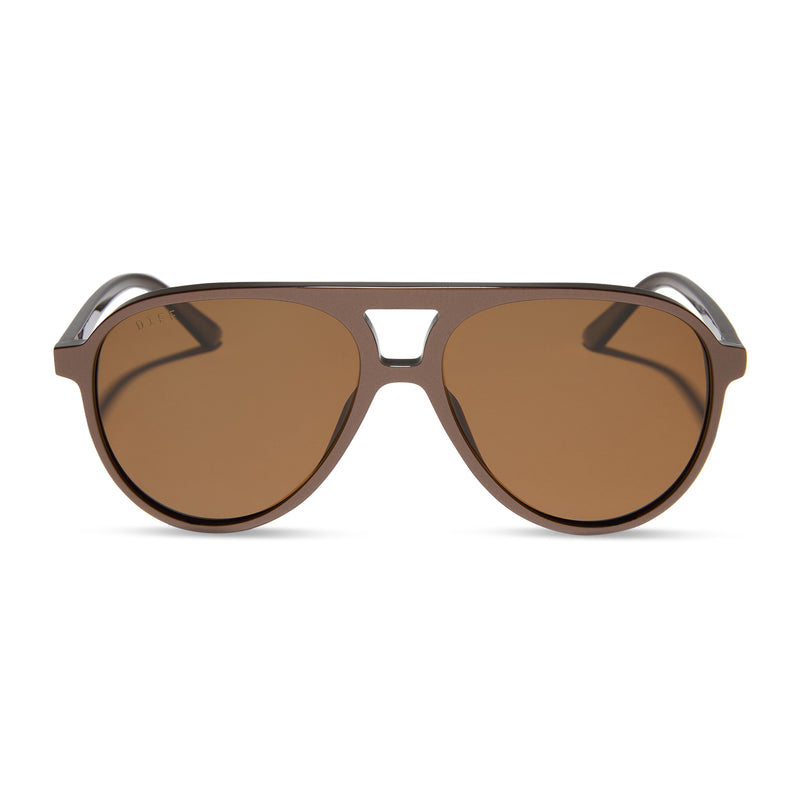 diff eyewear tosca ii aviator sunglasses with a moscow mule brown frame and brown lenses front view