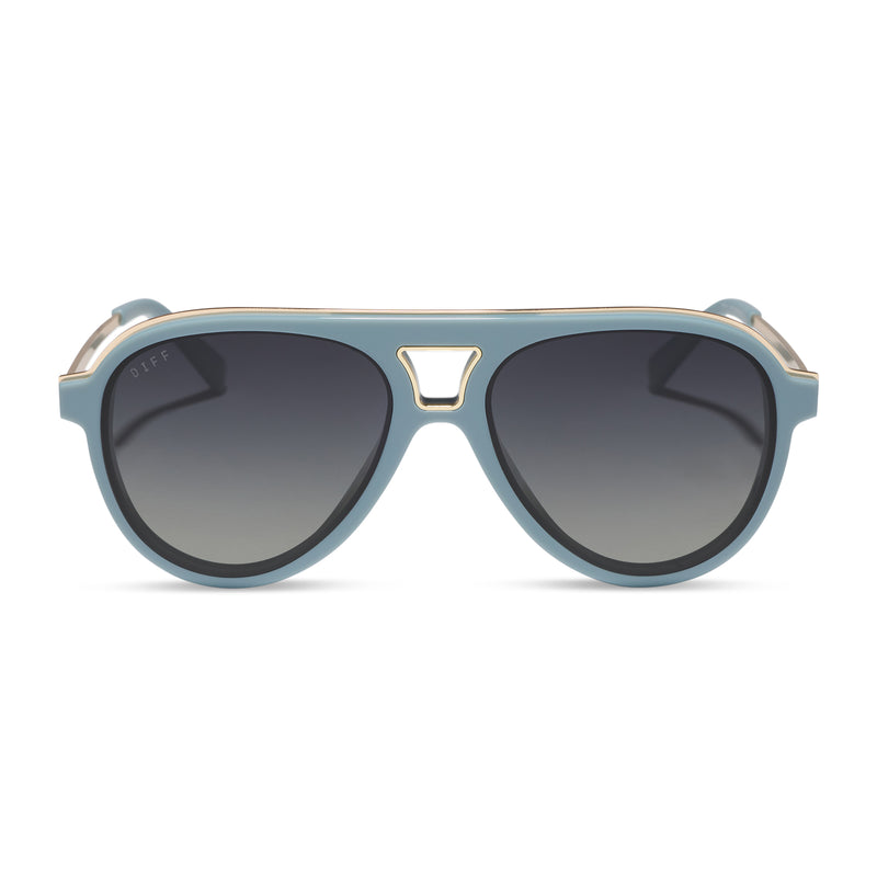 diff eyewear tosca iii oversized aviator sunglasses with a dew drop blue acetate frame and grey gradient lenses front view