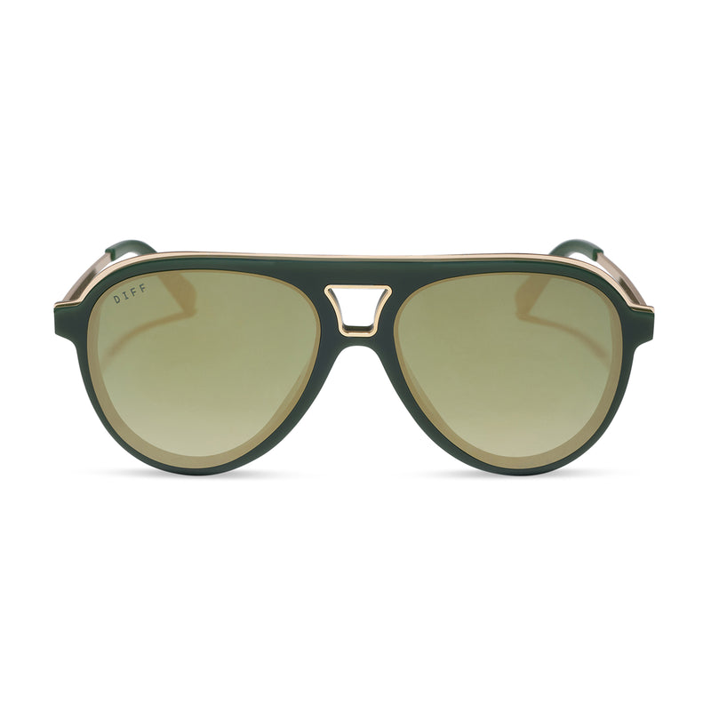 diff eyewear featuring the tosca iii aviator sunglasses with a fairway green acetate with gold accentsframe  and aloe green gradient w/ light gold flash lenses front view