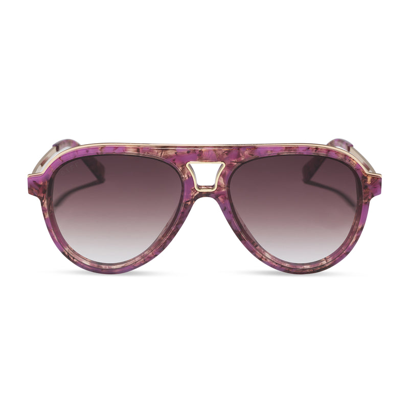 diff eyewear tosca iii oversized aviator sunglasses with a lavender haze purple tortoise acetate frame and brown gradient lenses front view