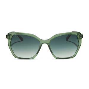 diff eyewear featuring the vera square sunglasses with a sage green crystal frame and g15 gradient polarized lenses front view