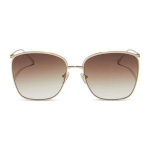 diff eyewear vittoria square oversized sunglasses with a gold metal frame and brown gradient polarized lenses front view