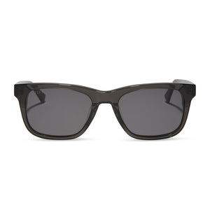 diff eyewear featuring the wesley square sunglasses with a black smoke crystal frame and grey polarized lenses front view