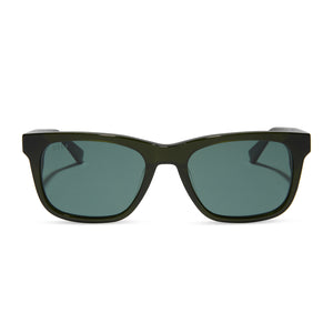 diff eyewear featuring the wesley square sunglasses with a dark olive crystal frame and g15 polarized lenses front view