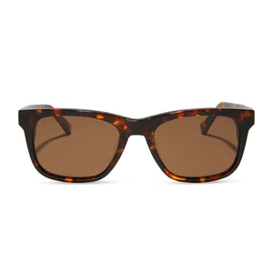 diff eyewear featuring the wesley square sunglasses with a rich tortoise frame and brown polarized lenses front view