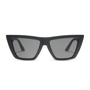 diff eyewear winona cat eye sunglasses with a matte black frame and grey lenses front view