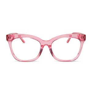 diff eyewear winston square prescription glasses with a candy pink crystal frame front view