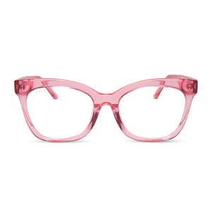 diff eyewear winston square prescription glasses with a candy pink crystal frame front view