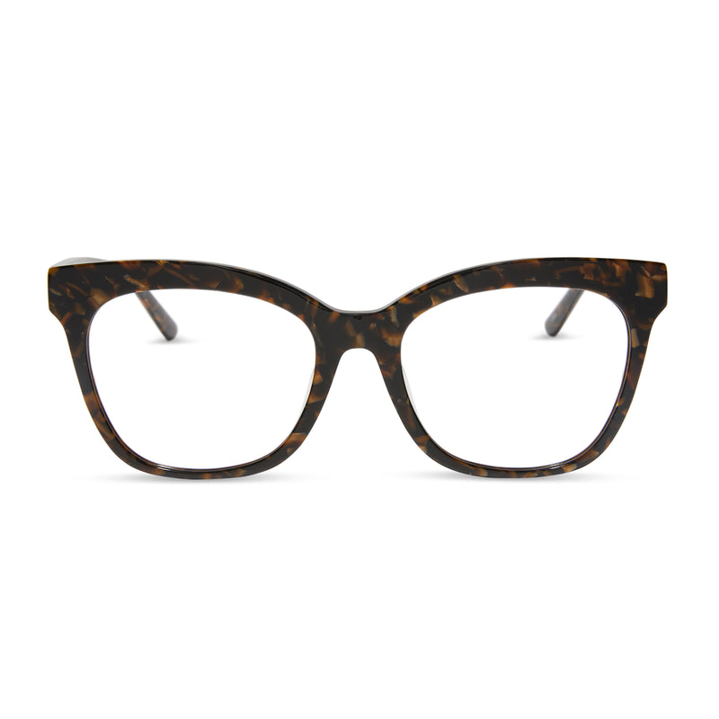 diff eyewear featuring the winston square prescription glasses with a glitter tortoise frame front view