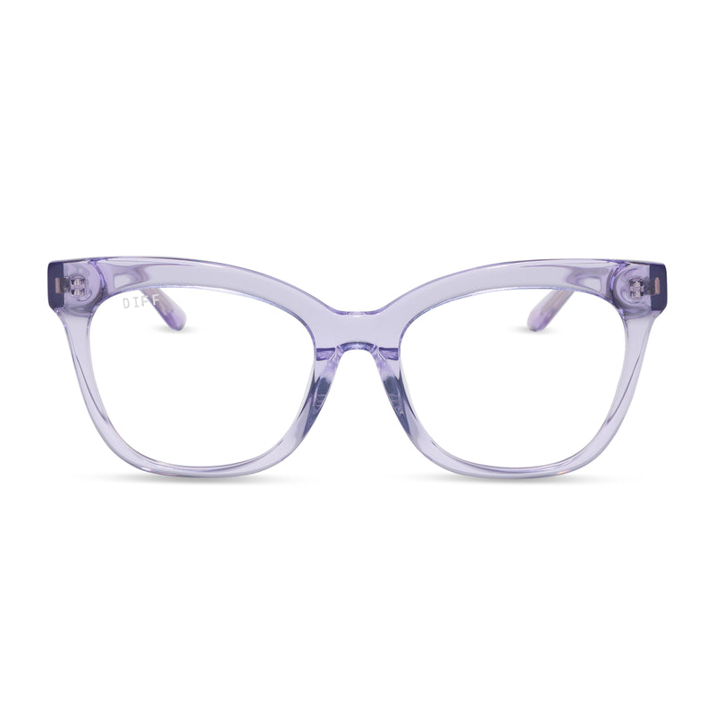 diff eyewear winston cat eye prescription glasses with a lilac crystal purple acetate frame front view