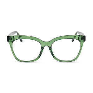 diff eyewear winston square prescription glasses with a sage green crystal acetate frame front view