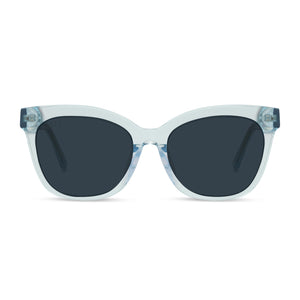 diff eyewear winston cat eye sunglasses with a sea crystal frame and grey lenses front view