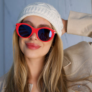 lifestyle - Larissa Montana wearing the Harry Potter collection Luna Lovegood pink and purple mirror womens sunglasses from DIFF Eyewear