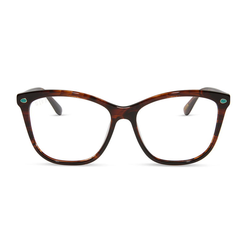 yellowstone x diff eyewear featuring the beth iii cat eye prescription glasses with a sequoia tortoise frame front view