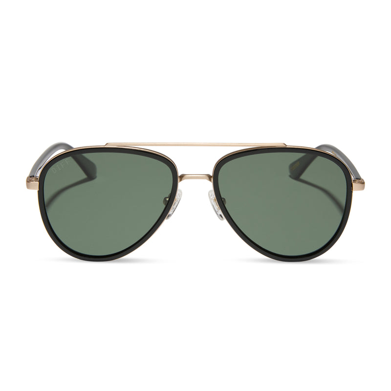 yellowstone x diff eyewear featuring the yellowstone aviator sunglasses with a black frame and g15 polarized lenses front view