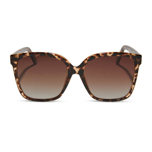 laura beverlin x diff eyewear zeppelin square sunglasses with a tortoise frame and brown gradient polarized lenses front view
