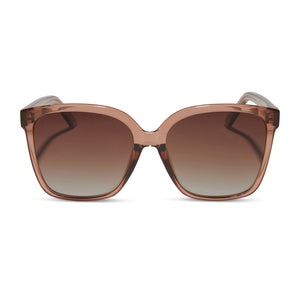 beverlin x diff eyewear zeppelin square sunglasses with a cafe ole frame and brown gradient polarized lenses front view