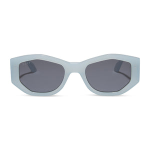 diff eyewear zoe octagon sunglasses with a blue dust acetate frame and grey lenses front view