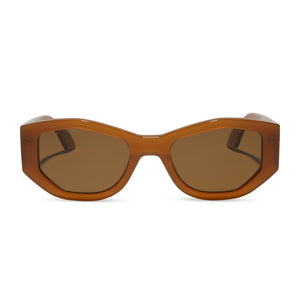 diff eyewear featuring the zoe oval sunglasses with a salted caramel frame and brown polarized lenses front view