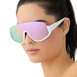 Blazer Shield Sunglasses | White & Lavender Mirror | DIFF Eyewear
