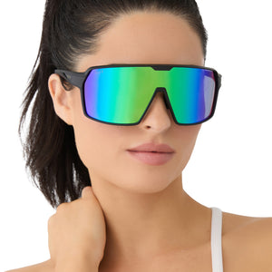 Diff Sunglasses  - Black Frame with Mirrored Lenses - Womens Bella Square Sunglasses | Matte Black & Pink Mirrored  main image 4