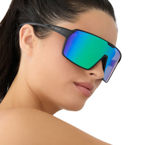 Diff Sunglasses - Black Frame with Blue-Green Mirrored Lenses Heat Shield Sunglasses | Black & Green Mirror Polarized  main image 3
