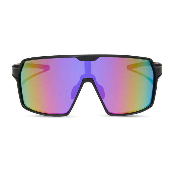 Diff Eyewear Black Sunglasses with Pink Reflective Lenses Bella Square Sunglasses | Matte Black & Pink Mirrored  main image 2