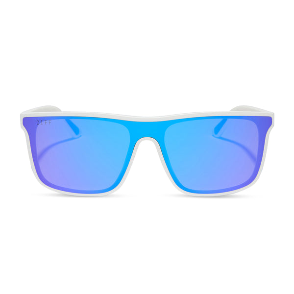 White Colorful Frame Sunglasses with Purple Gradient Lenses White Thick Hipster Rectangle Tinted Sunglasses with Light  main image 4