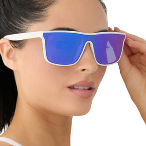 Flash Square Sunglasses | Matte White & Purple Mirror | DIFF  display picture 1