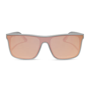diff sport flash square sunglasses with a silver frame and peach mirror polarized lenses front view