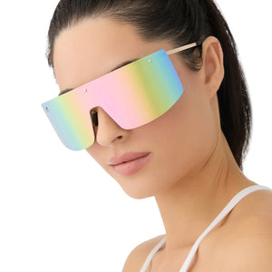 Grandslam Shield Sunglasses | Gold & Rainbow Mirror | DIFF Eyewear