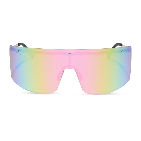 Grandslam Shield Sunglasses | Gold & Rainbow Mirror | DIFF Eyewear
