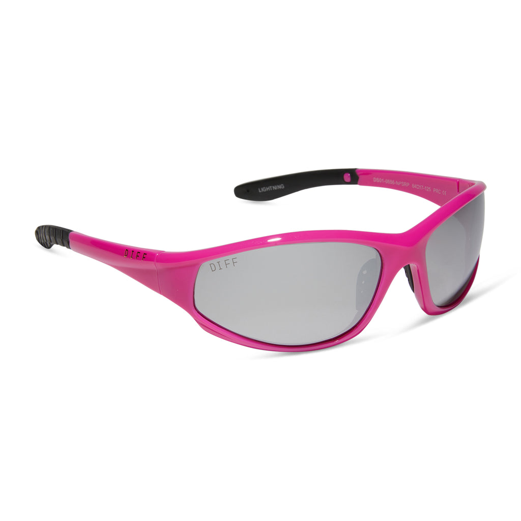 Lightning Wrap Sunglasses | Neon Pink & Silver Mirror Polarized | DIFF ...