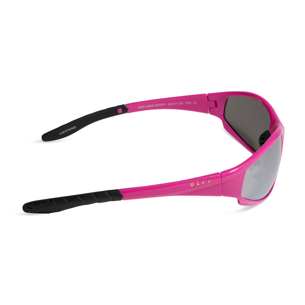 Lightning Wrap Sunglasses | Neon Pink & Silver Mirror Polarized | DIFF ...