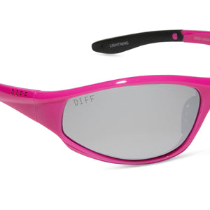 Lightning Wrap Sunglasses | Neon Pink & Silver Mirror  display picture 1