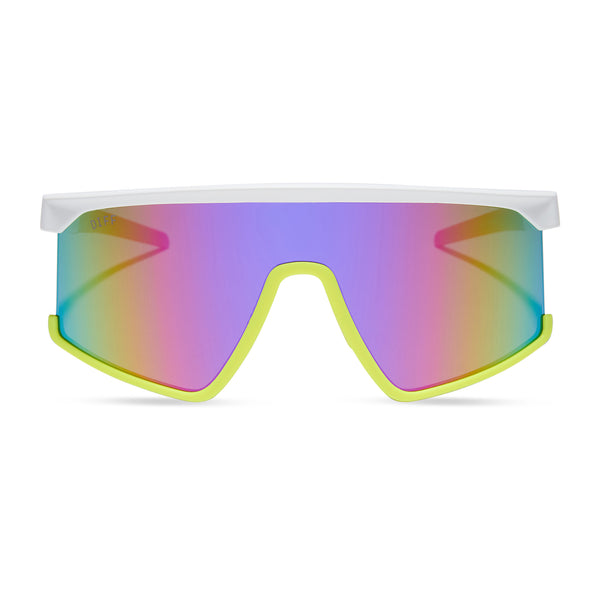 spike - matte white + neon yellow + hot pink + pink rush mirror + polarized sunglasses
