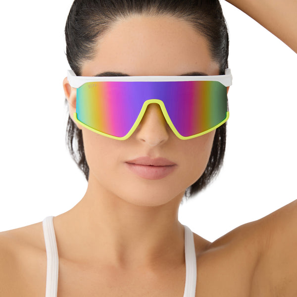 spike - matte white + neon yellow + hot pink + pink rush mirror + polarized sunglasses 5