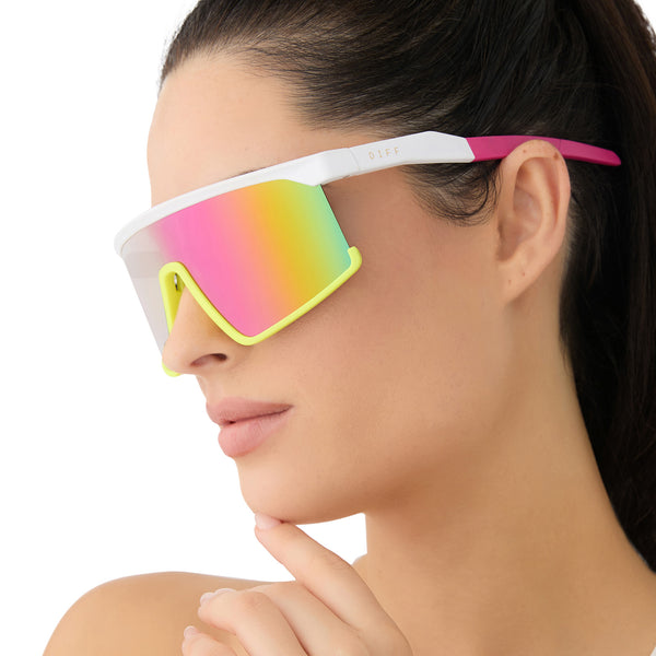 spike - matte white + neon yellow + hot pink + pink rush mirror + polarized sunglasses 1