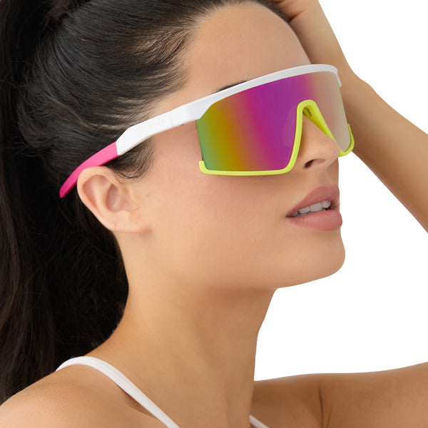 spike - matte white + neon yellow + hot pink + pink rush mirror + polarized sunglasses 6