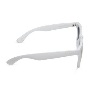 diff sport sky square sunglasses with a matte white frame and sunset mirror polarized lenses side view