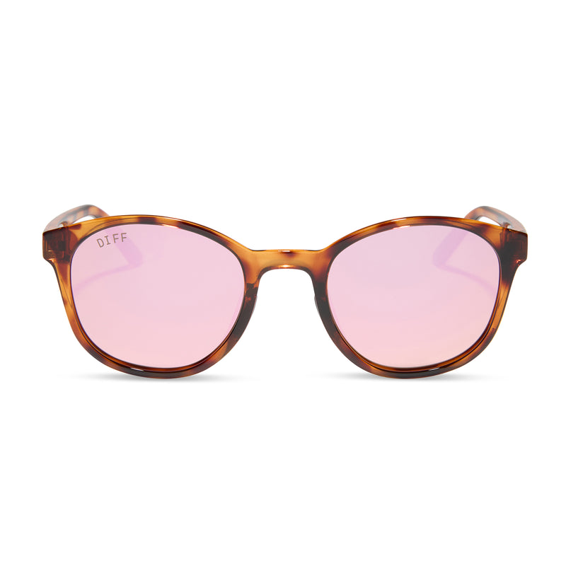 diff sport featuring the volley round sunglasses with a tortoise frame and cherry blossom mirror polarized lenses front view