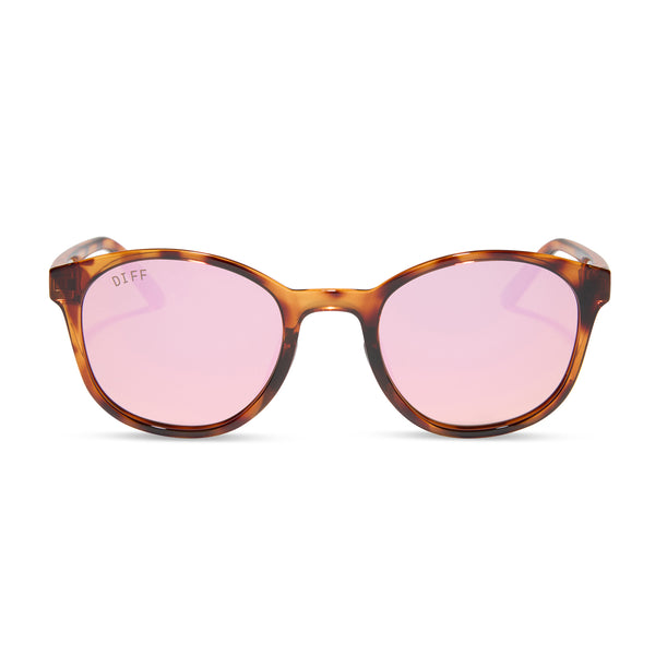 DIFF Round Tortoiseshell Sunglasses with Mirrored Lenses Polarized Tortoise Shell Reflective Sunglasses Round  main image 2