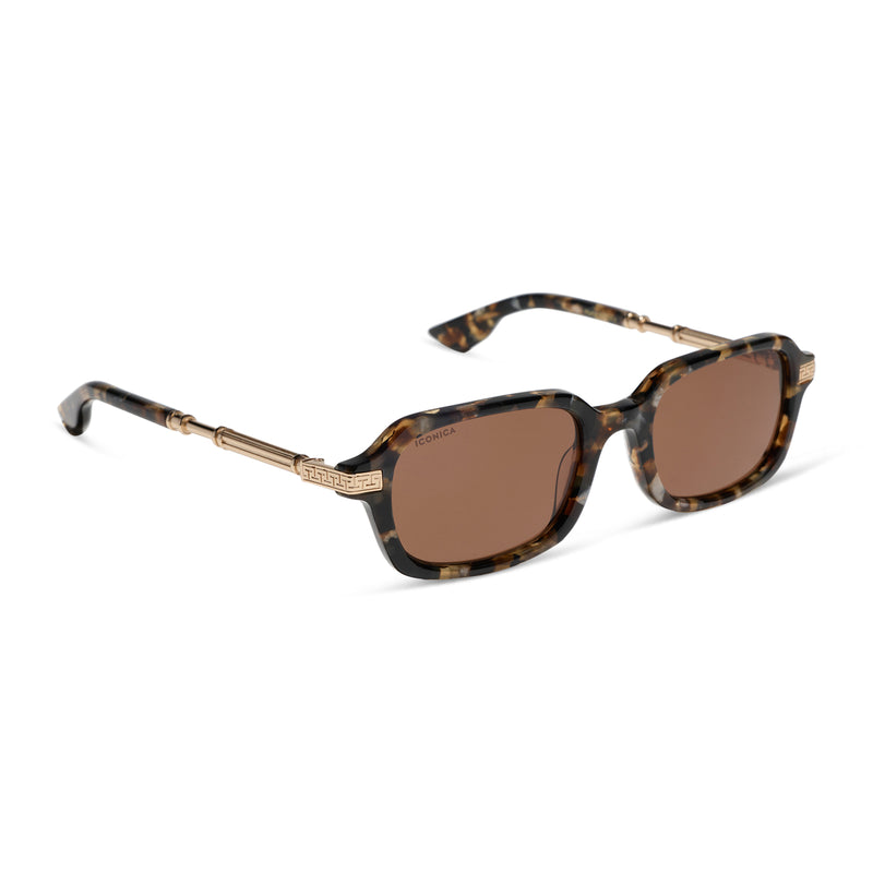 iconica featuring the cosette navigator sunglasses with a tortoise frame and brown polarized lenses angled view