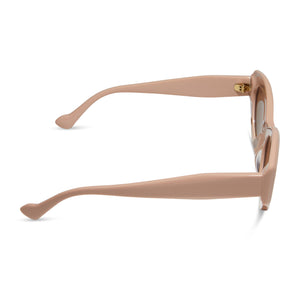 iconica x diff eyewear margot cat eye sunglasses with a nude acetate frame and brown gradient polarized lenses side view