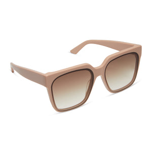 icoinca x diff eyewear thea oversized square sunglasses with a nude acetate frame and brown gradient lenses angled view