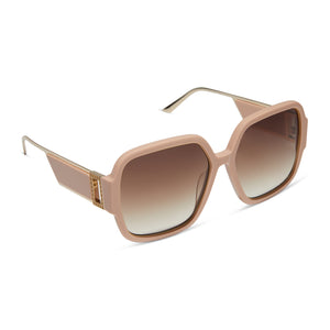 iconcia x diff eyewear tina ii oversized square sunglasses with a nude acetate frame and brown gradient polarized lenses angled view