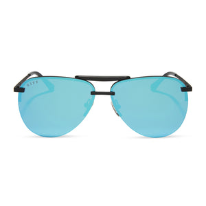 Aviator Sunglasses - Tahoe Matte Black Frame - Blue Mirror Sunglasses Lens - Kalee Rogers by Diff Eyewear